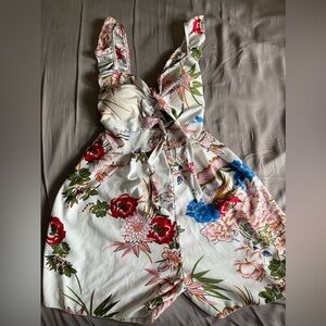 White Floral Skort with Flare Sleeves XS